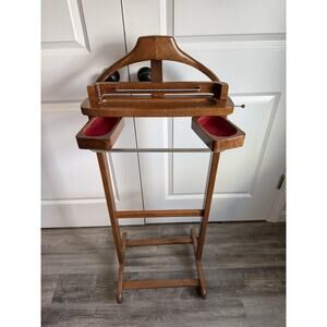 Vintage All Wood Valet Stand Two Drawers Mid Century Italian Style